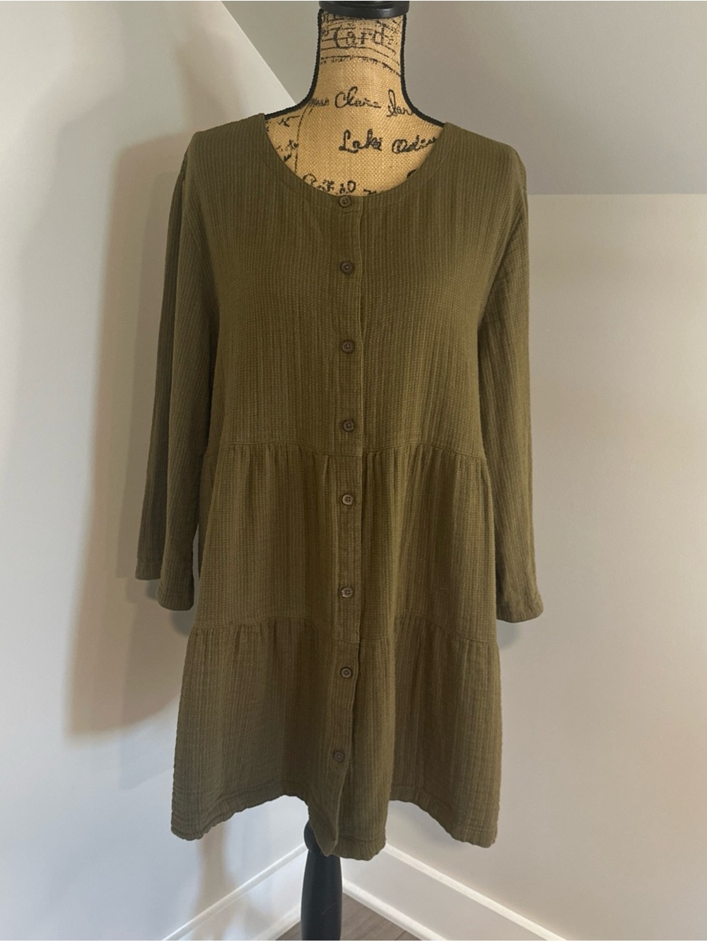 Gudrun Sjoden Size XL Tunic Top Organic Cotton Tiered Green Boho Cottagecore